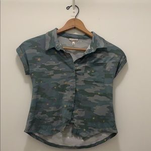 Camo and stars button up shirt. Short sleeve